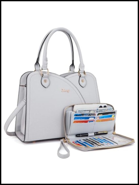 Handbags - Women's Satchel Handbag with Matching Wallet Set 2pc Faux Leather